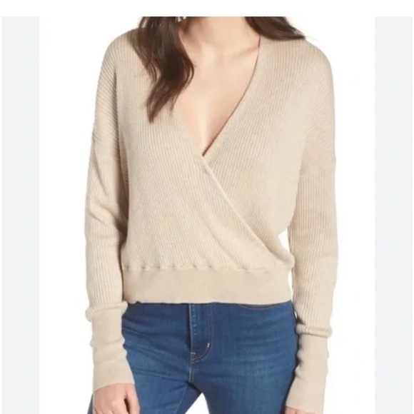 Faux Wrap Knit Cream Sweater by Leith, Size L - Picture 1 of 5